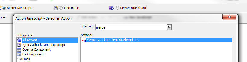 Template Action Javascript